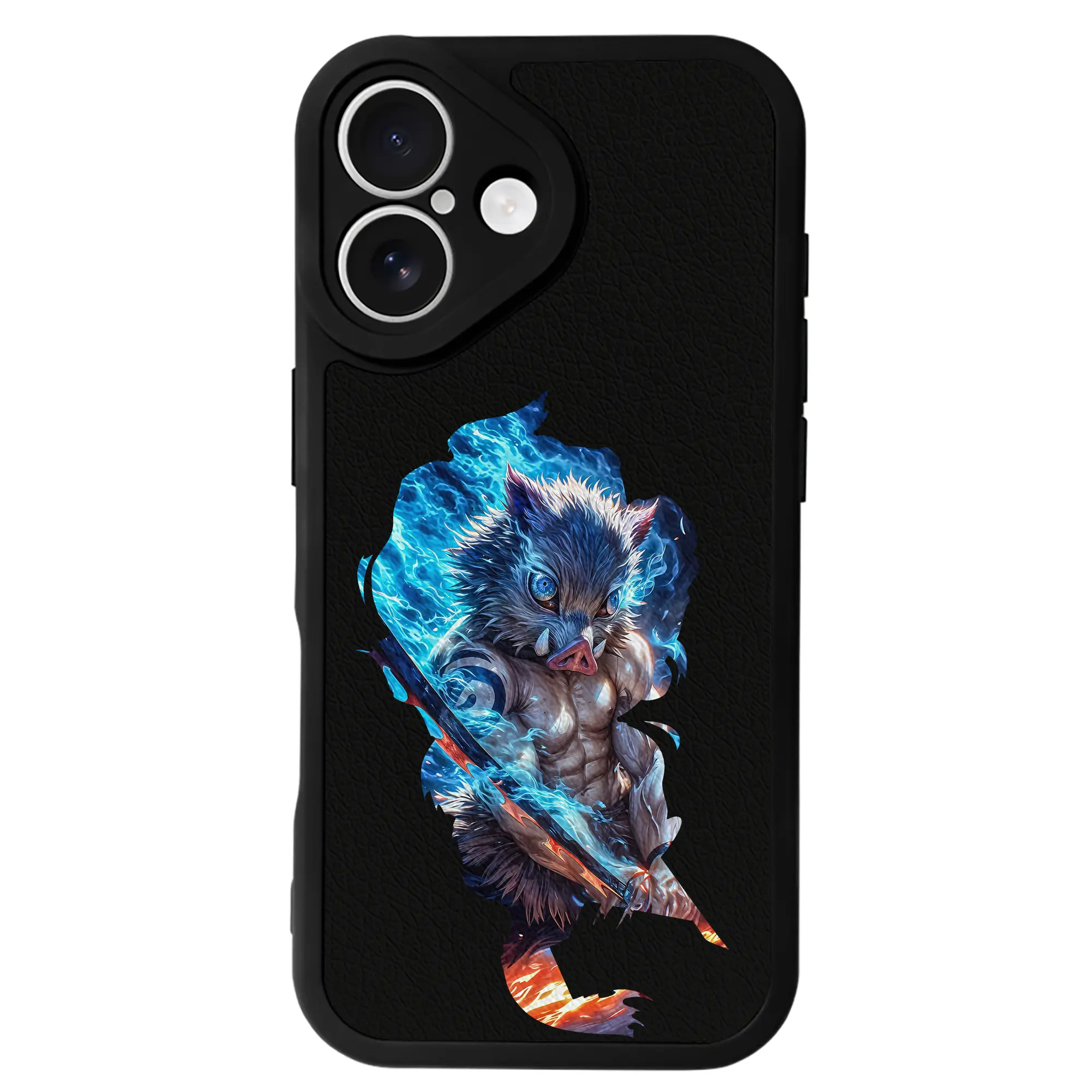 鬼滅の刃 グッズ,嘴平 伊之助 - IPhone 16シリーズ対応 ・ シリコンスマホケース ・ レザー調 ・ 高精度フィット ・ 耐衝撃 ・ ワイヤレス充電対応 ・ 精密カット